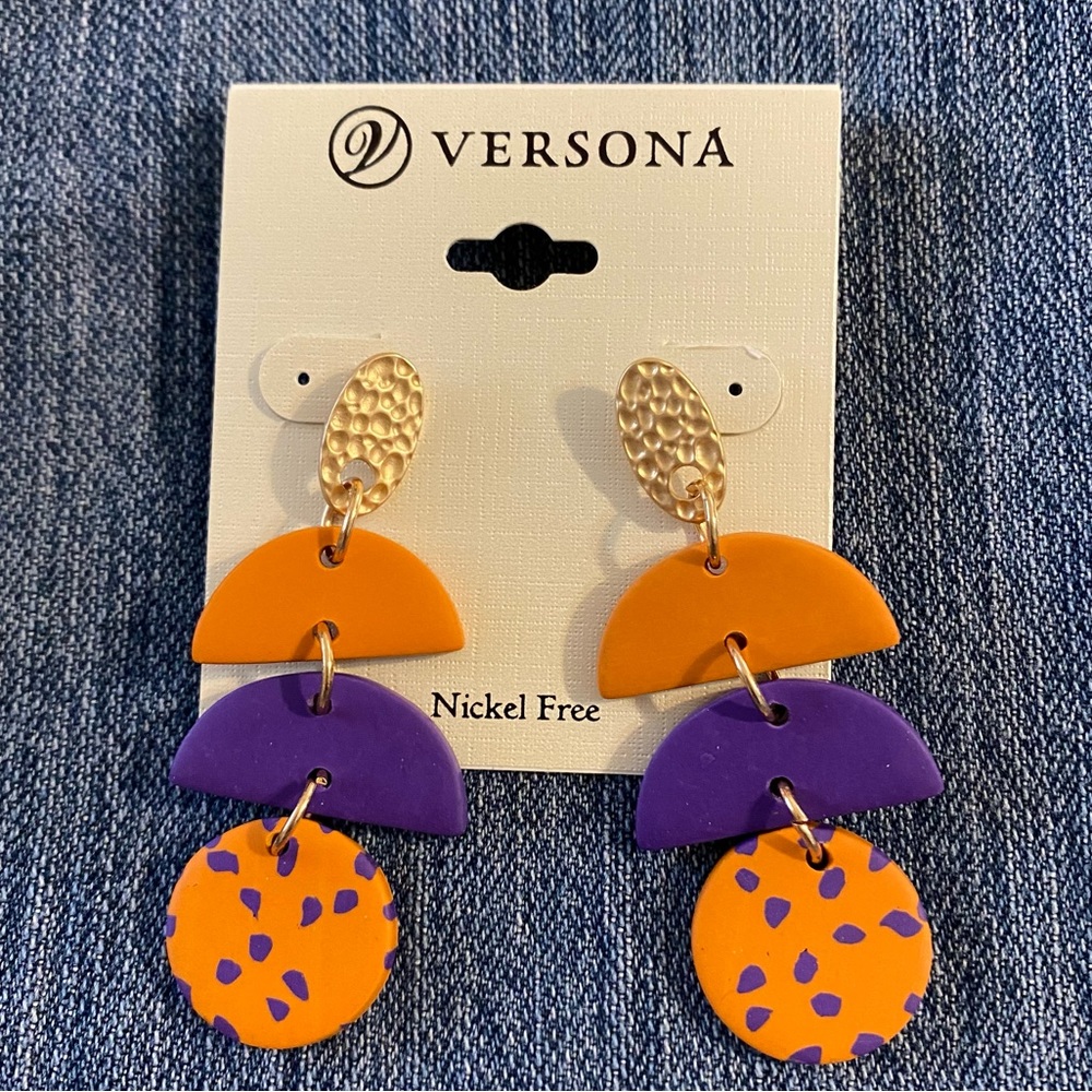 Gold Purple Orange Dark Yellow Clay Earrings